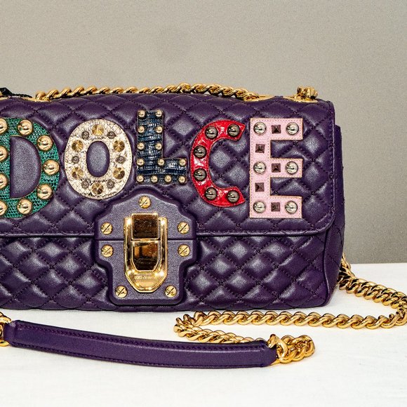 DOLCE & GABBANA Dolce & Gabbana Purple Quilted Leather Lucia Embellished Should - Picture 3 of 3